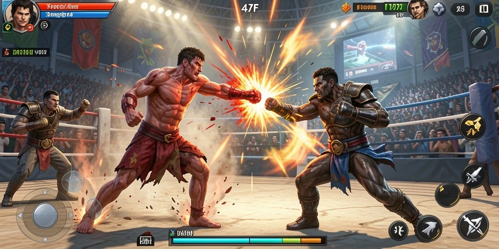 Screenshot gameplay 47F menampilkan pertarungan mendebarkan dan efek visual yang memukau.