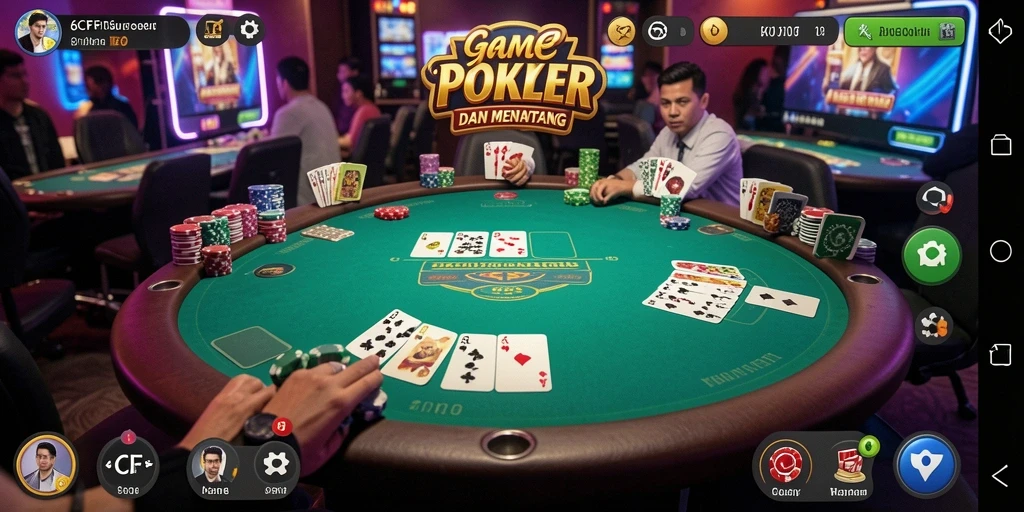 Tampilan gameplay seru di aplikasi Poker 6CF.