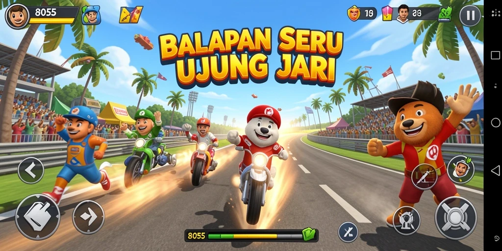 Tampilan gameplay Racing penuh aksi di 8055.