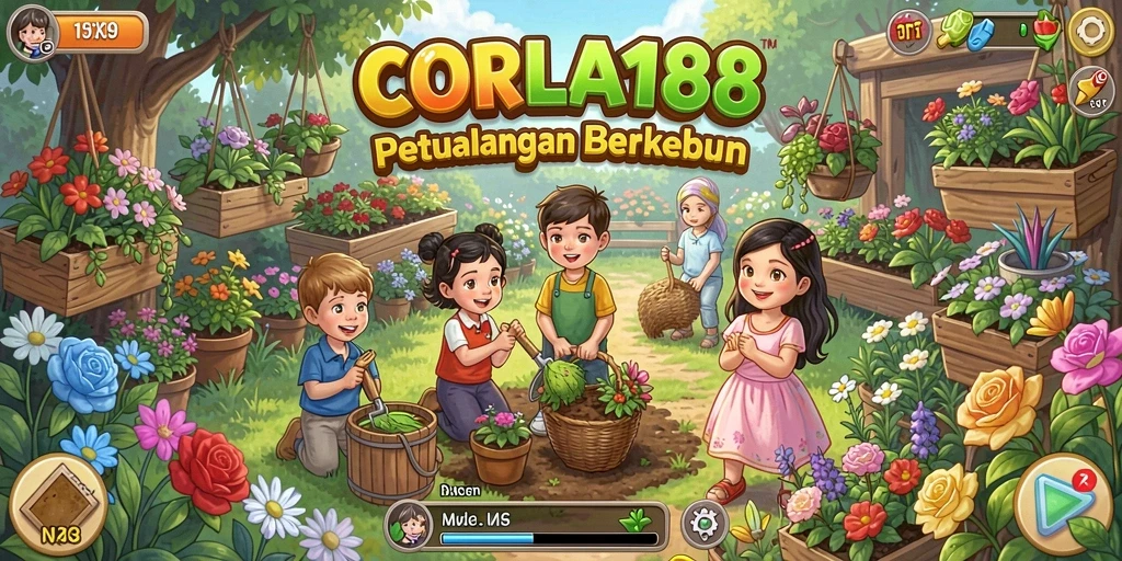 Tampilan gameplay menarik di CORLA188 dengan aktivitas berkebun yang interaktif.