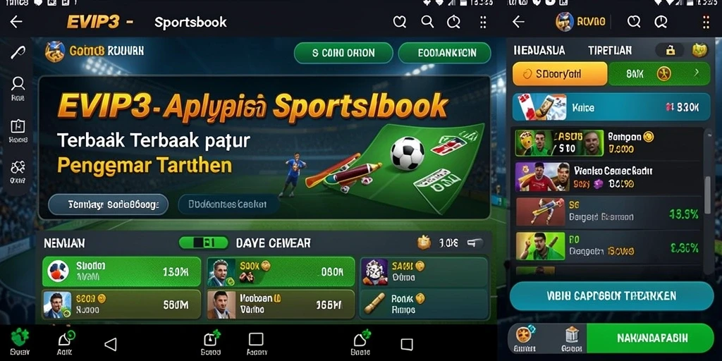 Screenshot EVIP3 menampilkan tampilan antarmuka sportsbook yang menarik.