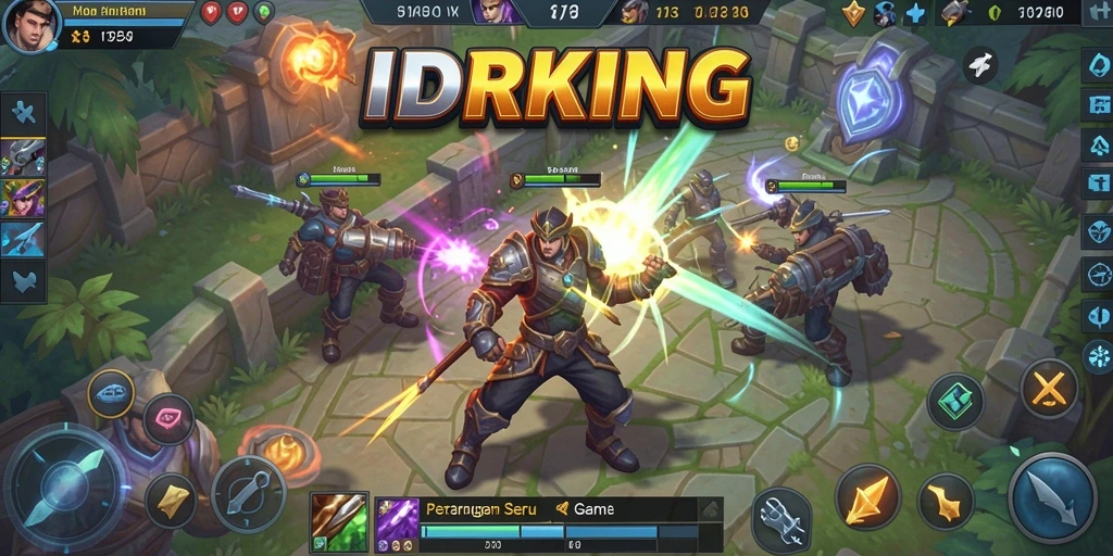Screenshot gameplay IDRKING menampilkan pertarungan tim yang seru dalam arena MOBA.