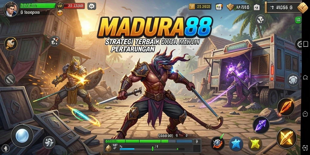 Tangkapan layar mempertunjukkan pertempuran strategis dalam MADURA88.