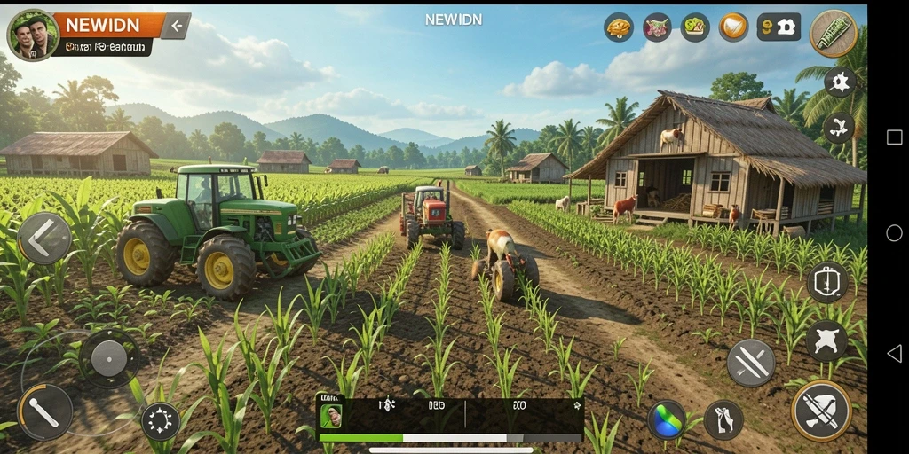 Screenshot NEWIDN menampilkan pengalaman gameplay pertanian yang menyenangkan.