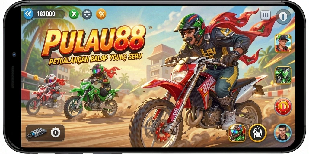 Screenshot gameplay PULAU88 menampilkan aksi balap yang mendebarkan.