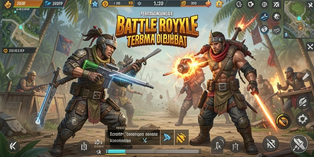 Tampilan seru dari pertempuran di game Battle Royale SERURP.