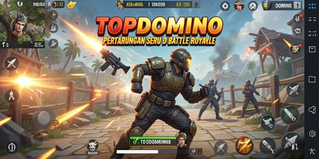 Screenshot gameplay TOPDOMINO dengan pertarungan seru Battle Royale.