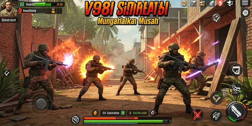 Tangkapan layar V98 yang menunjukkan strategi serangan yang intens.